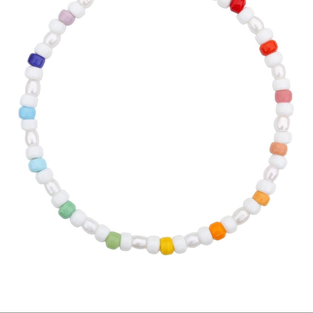 Large Genuine Freshwater Pearl Colorful Glass Beaded Rainbow Choker Necklace - Picture 3 of 7